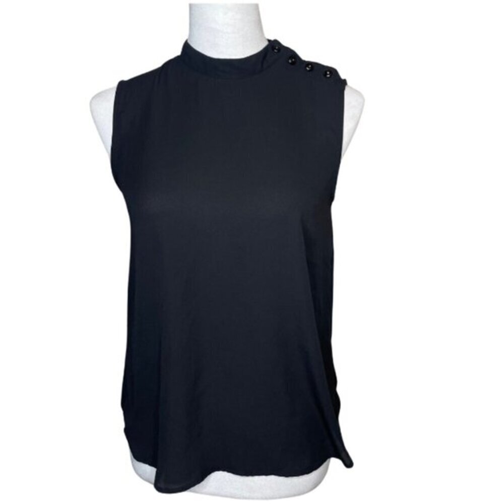 SM Woman Career Corporate Goth Mock Neck Sleeveless Button Shoulder Shell XS - Picture 2 of 7